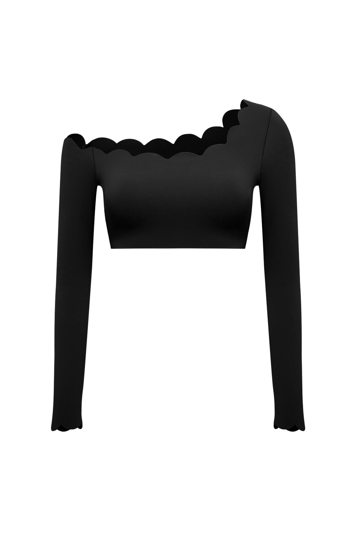 One-shoulder Scallop Long Sleeve Crop Top