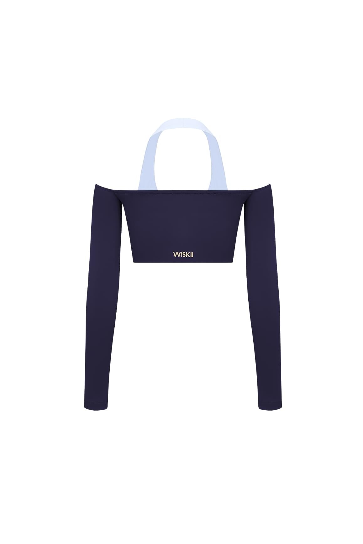 Off-Shoulder Colorblock Long Sleeve Crop Top