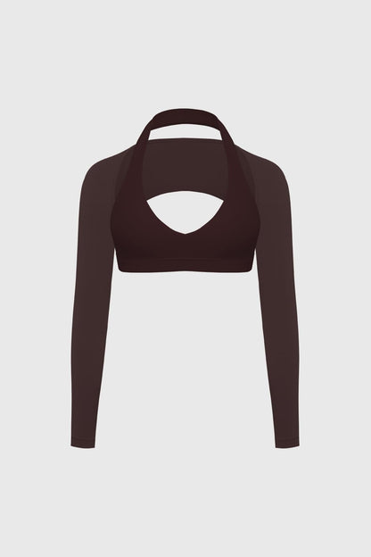 V-Cut Halter Bra & Minimal Long Sleeve Sports Shrug