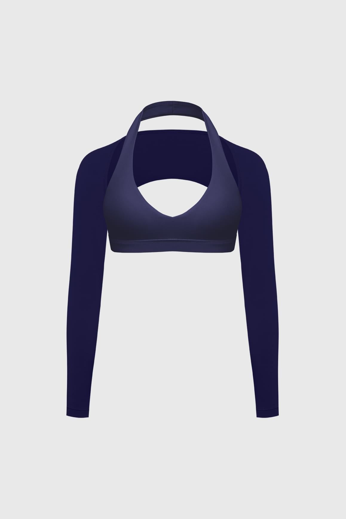 V-Cut Halter Bra & Minimal Long Sleeve Sports Shrug