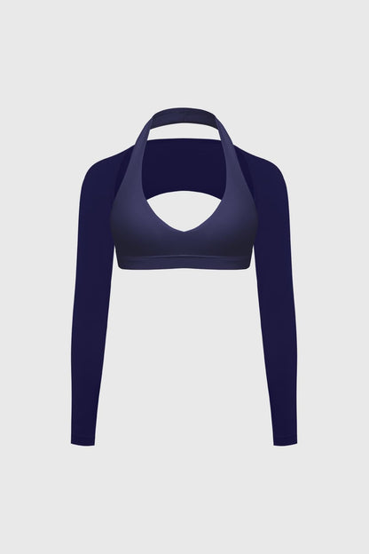 V-Cut Halter Bra & Minimal Long Sleeve Sports Shrug