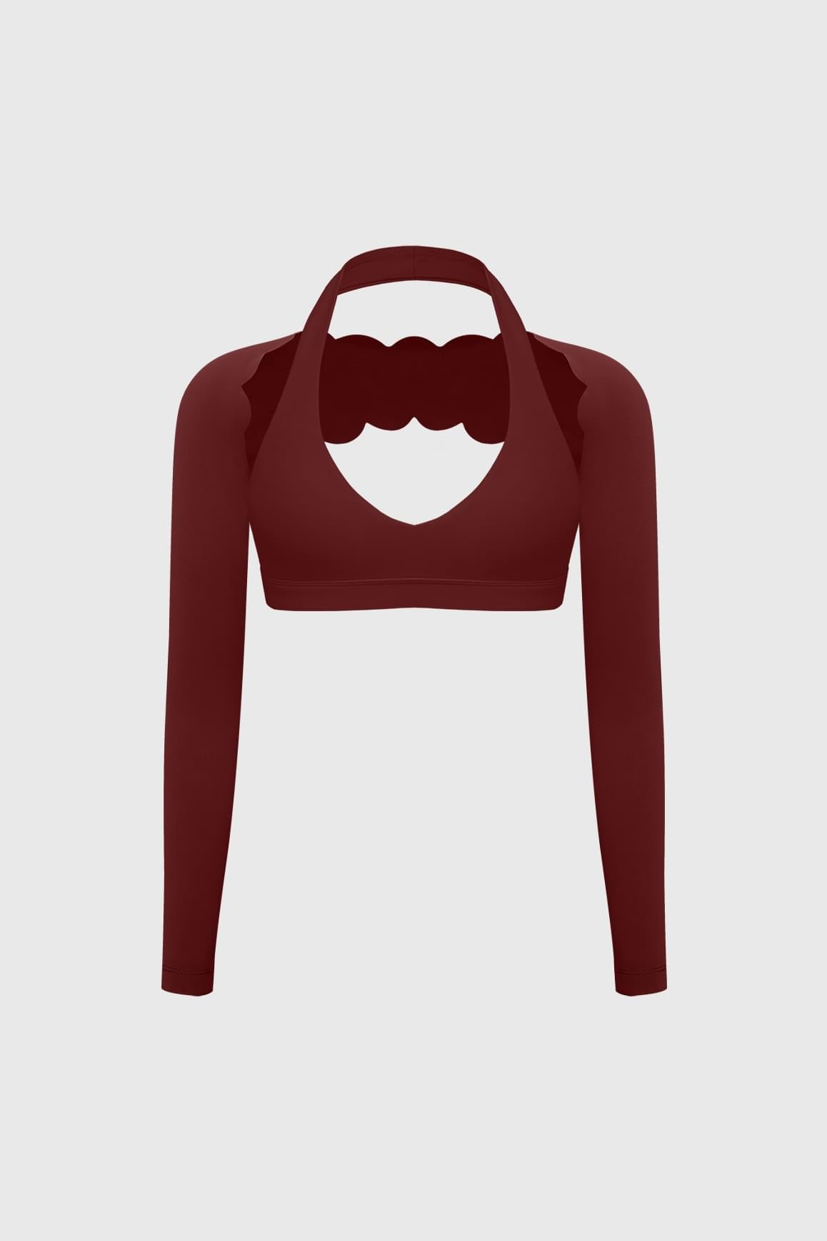 V-Cut Halter Bra & Scalloped Long Sleeve Sports Shrug