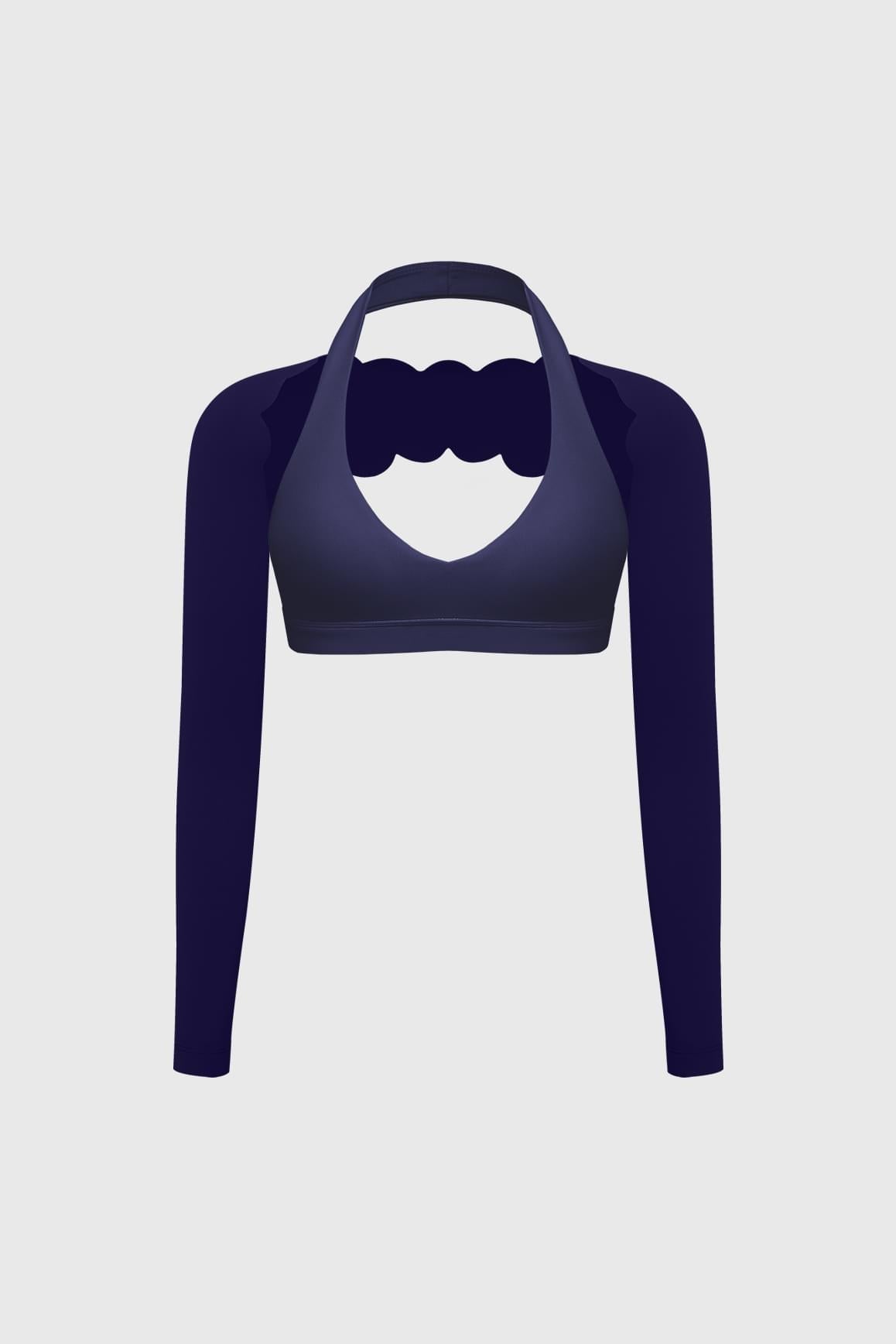 V-Cut Halter Bra & Scalloped Long Sleeve Sports Shrug