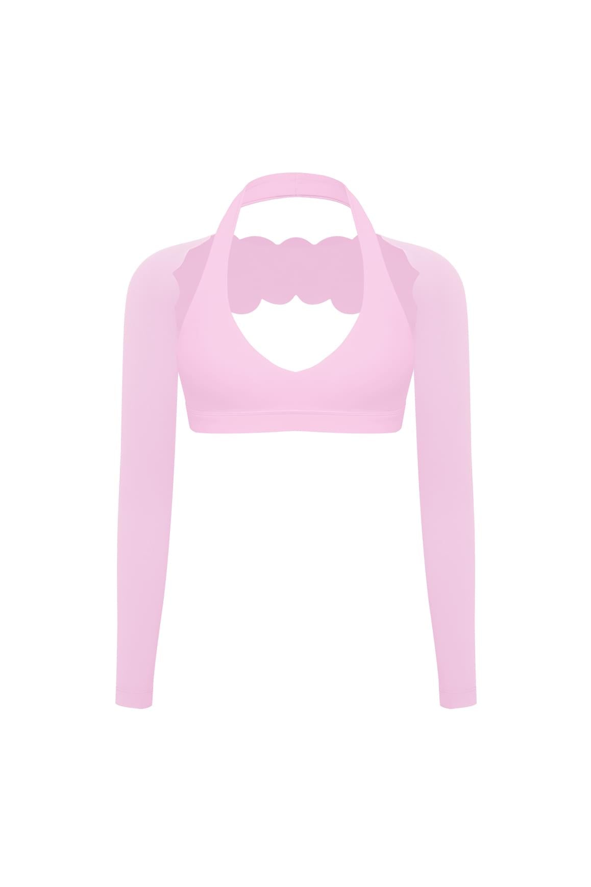 V-Cut Halter Bra & Scalloped Long Sleeve Sports Shrug