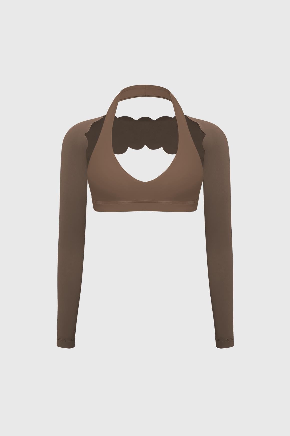 V-Cut Halter Bra & Scalloped Long Sleeve Sports Shrug