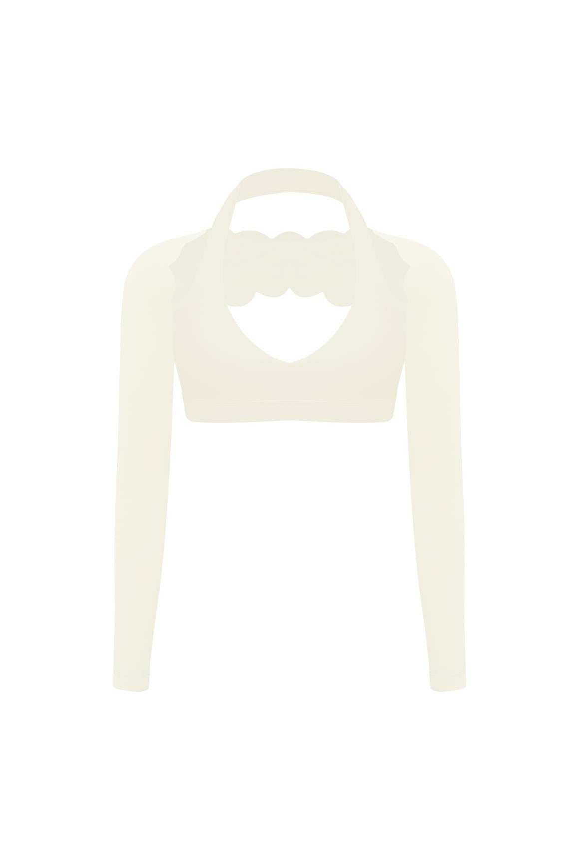V-Cut Halter Bra & Scalloped Long Sleeve Sports Shrug
