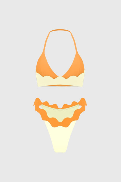 Riviera Scallop Contrast Halter Bra & Riviera Scallop Contrast Bikini Bottom