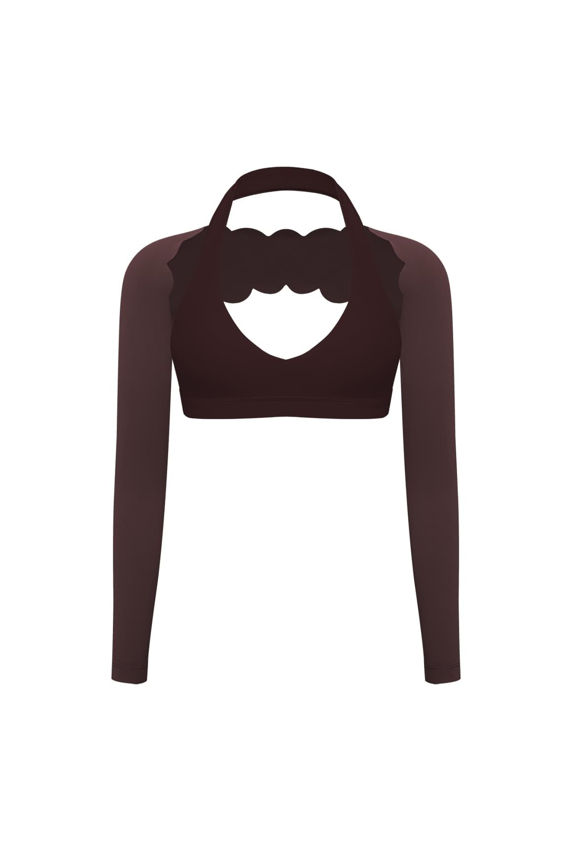 V-Cut Halter Bra & Scalloped Long Sleeve Sports Shrug