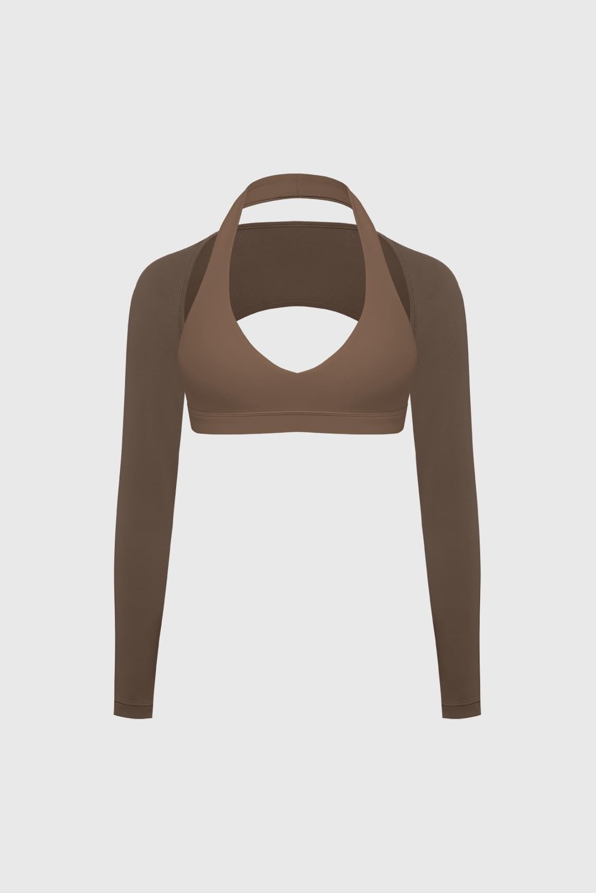 V-Cut Halter Bra & Minimal Long Sleeve Sports Shrug