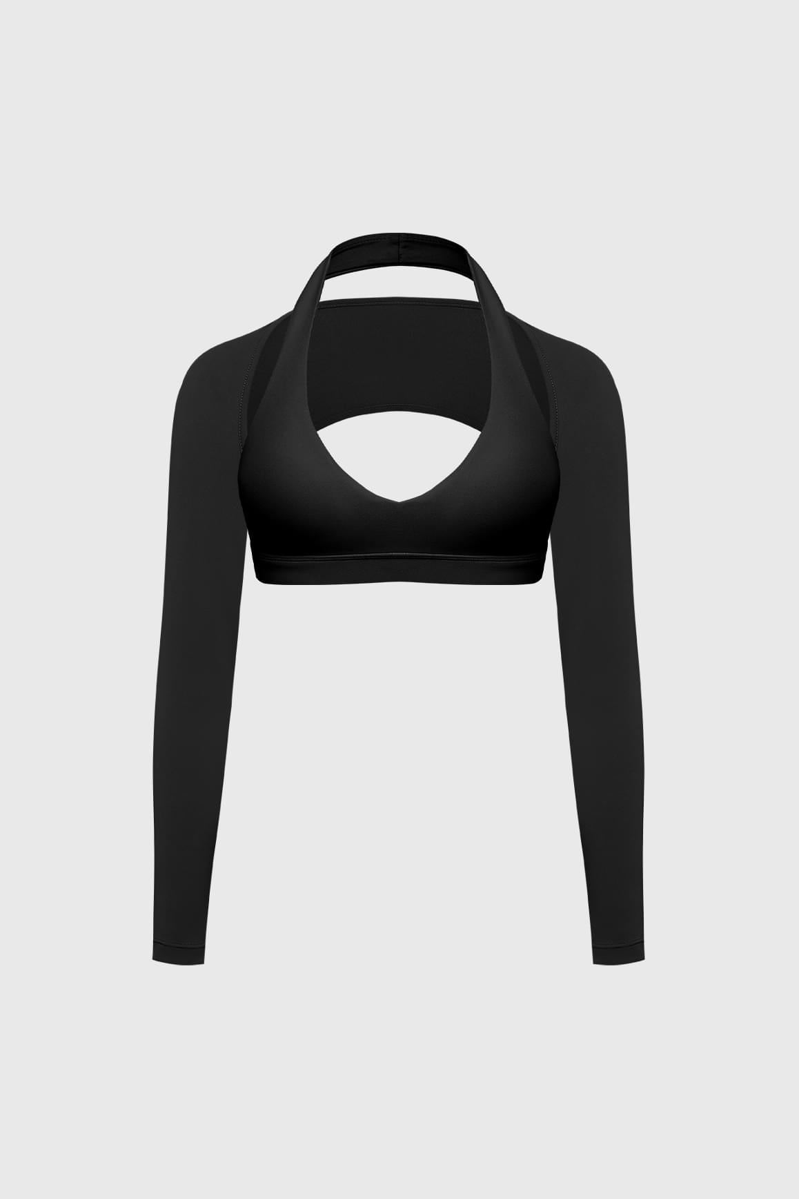 V-Cut Halter Bra & Minimal Long Sleeve Sports Shrug