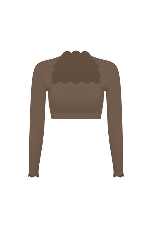 Scallop Cropped Long Sleeve Top