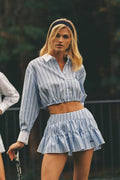 Stripe Low-Waist Pleat Skirt