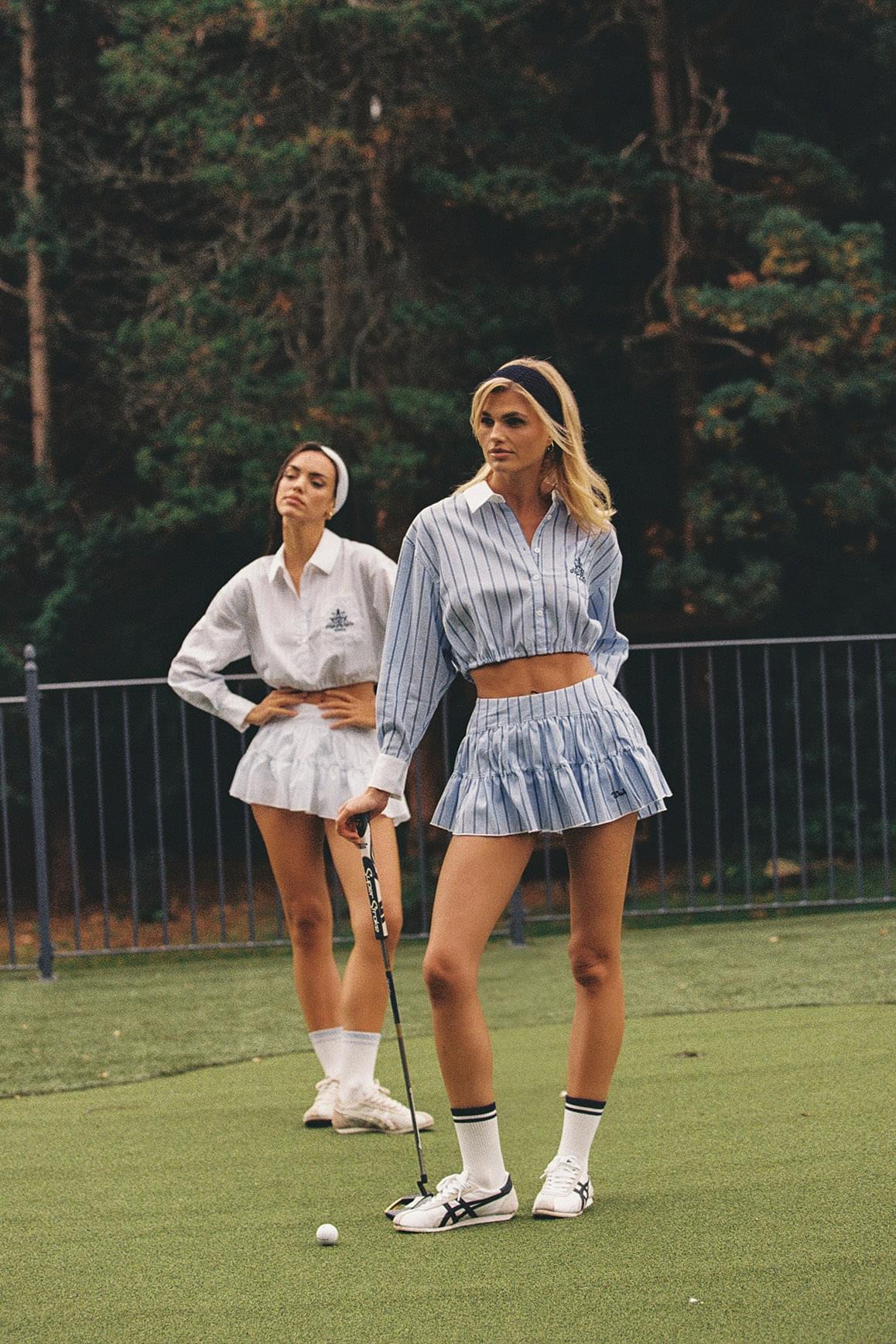 Stripe Low-Waist Pleat Skirt
