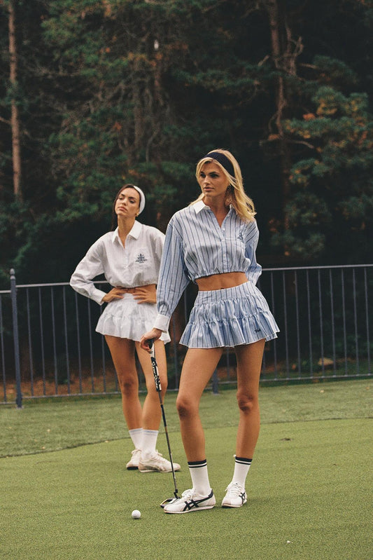 Stripe Low-Waist Pleat Skirt