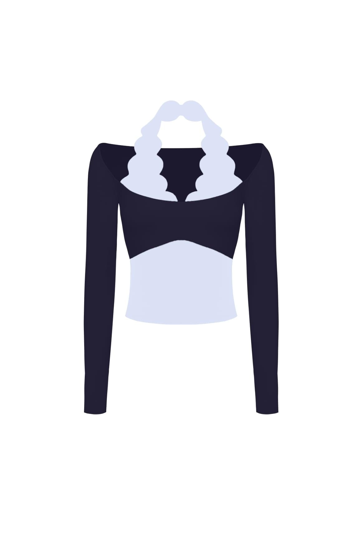 Long Sleeve Scallop Colorblock Top