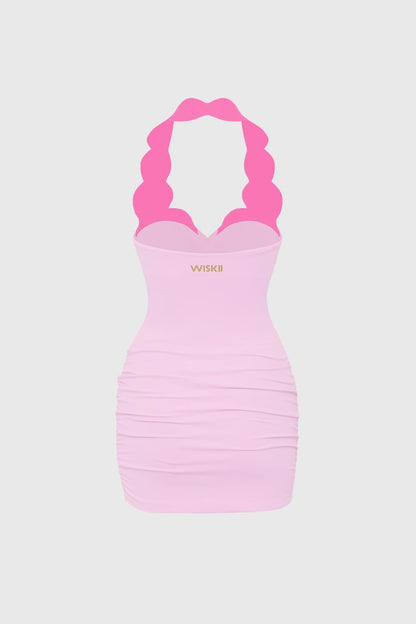 Riviera Scallop Contrast Halter Dress