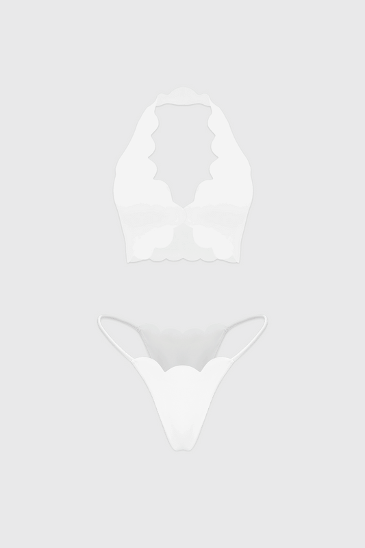 Dreamy Scallop Halter Bra & Scallop High-Leg Bikini Bottom