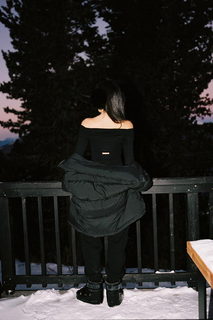 Long Sleeve Off Shoulder Pleated Bodysuit