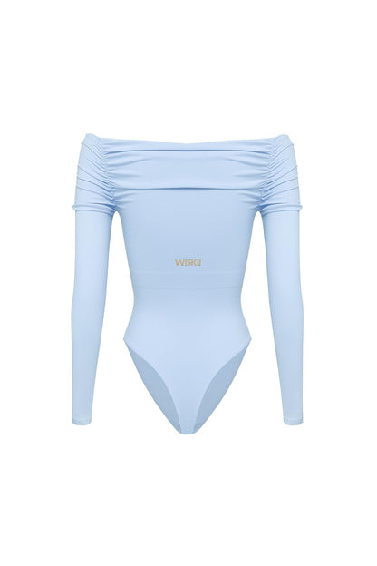 Long Sleeve Off Shoulder Pleated Bodysuit