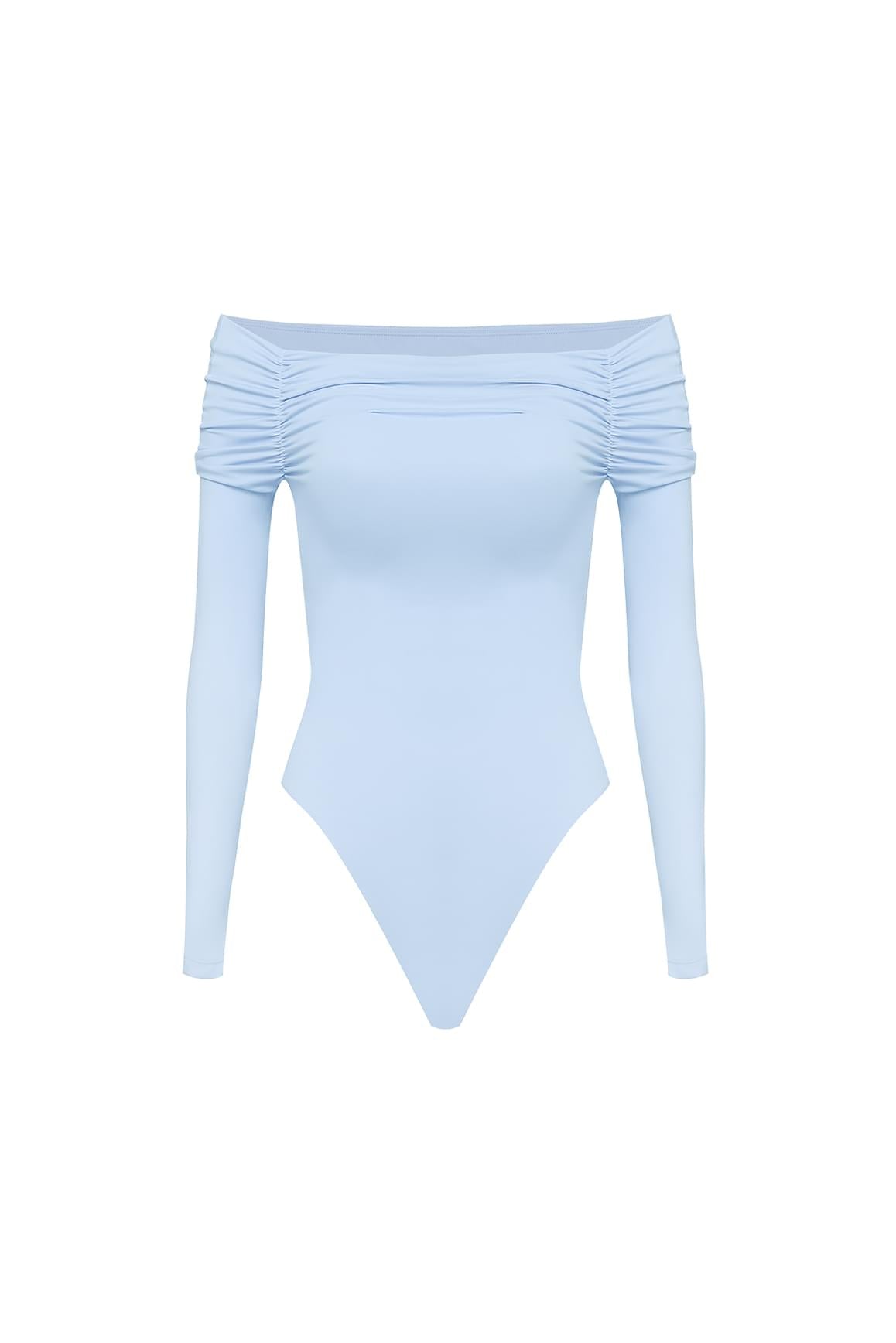 Long Sleeve Off Shoulder Pleated Bodysuit