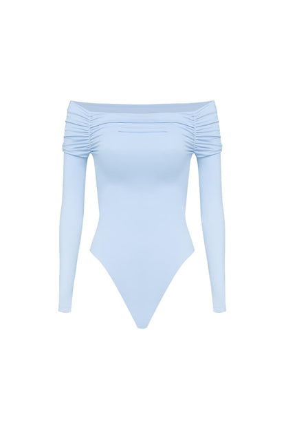Long Sleeve Off Shoulder Pleated Bodysuit