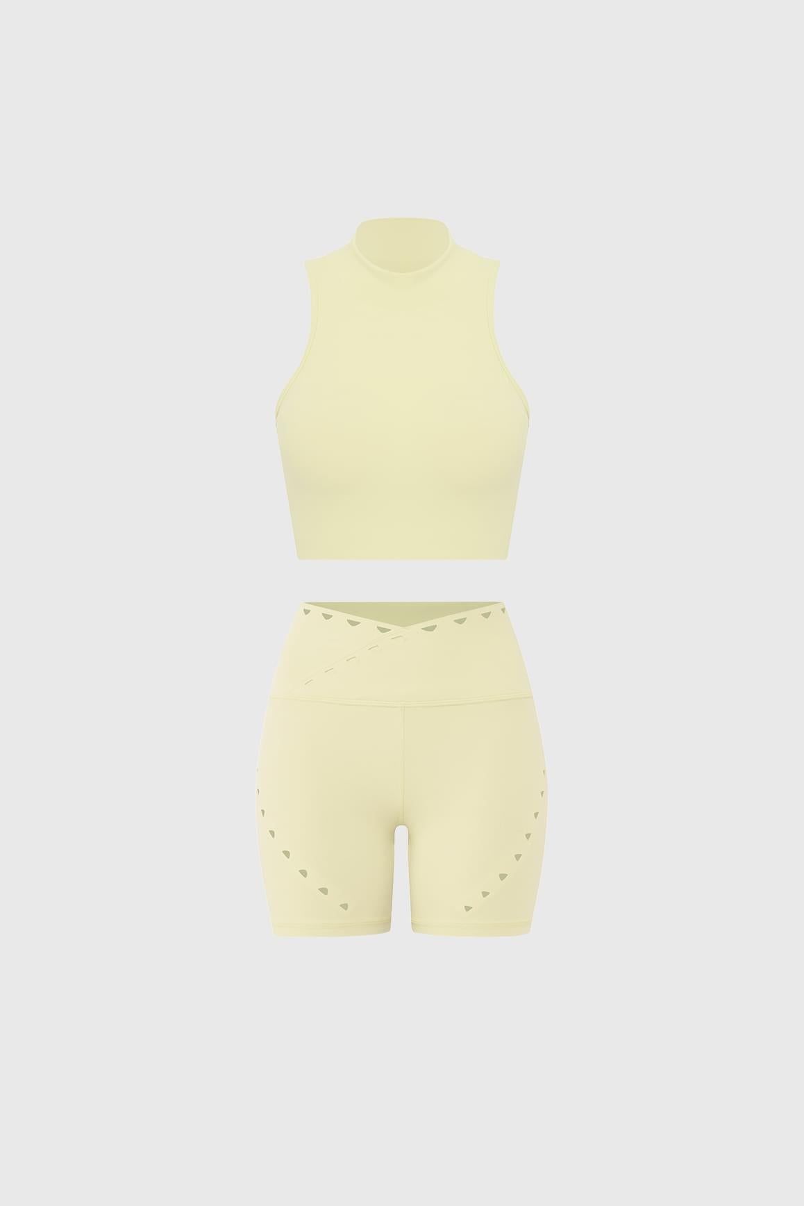 Diamond Cutout Mock Neck Bra & V-waist Laser Cut Sports Short