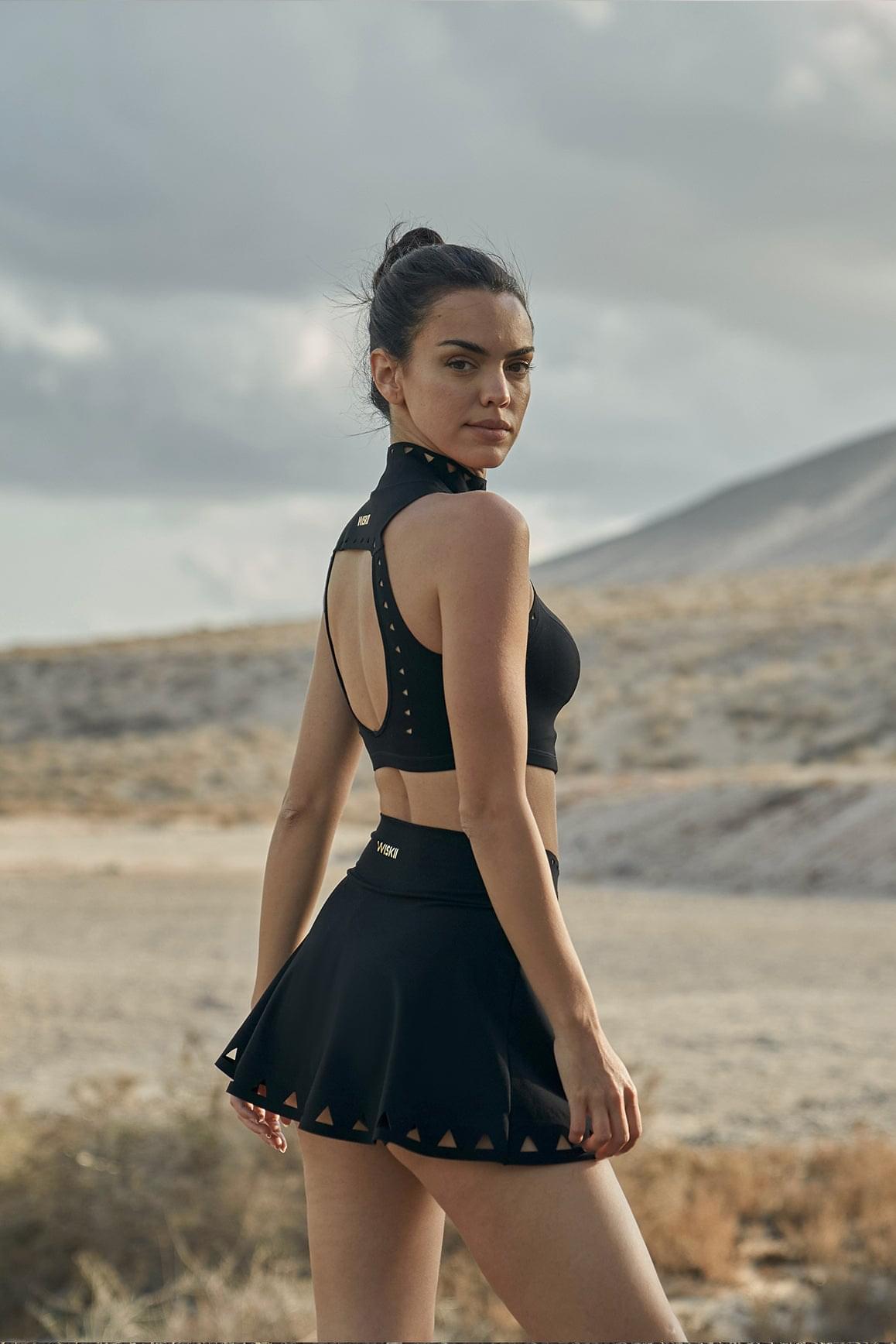 High Neck Laser Cut Leisure Bra & V-waist Laser Cut Tennis Skirt