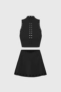 High Neck Laser Cut Leisure Bra & V-waist Laser Cut Tennis Skirt