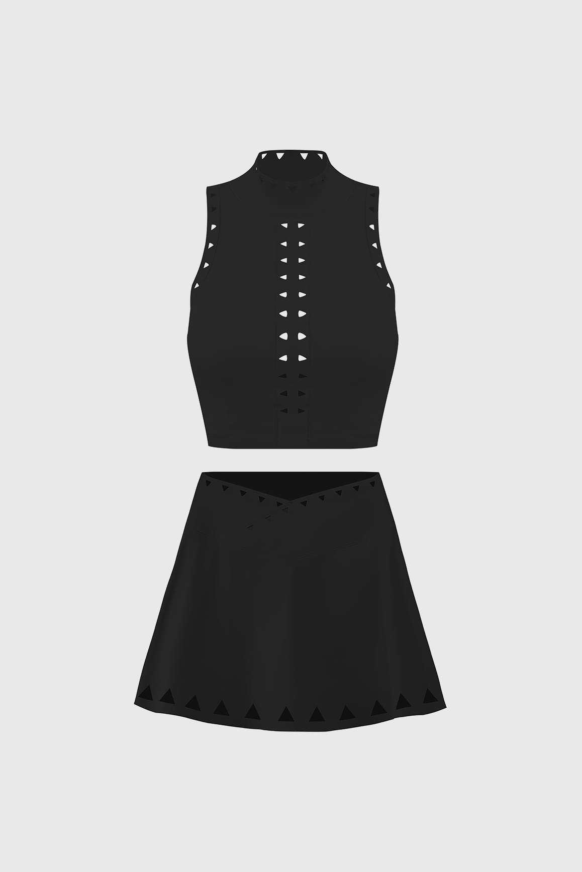 High Neck Laser Cut Leisure Bra & V-waist Laser Cut Tennis Skirt