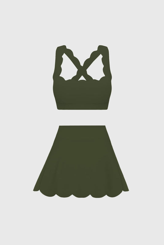 Cross Back Sports Bra & High-Waist A-line Tennis Skirt