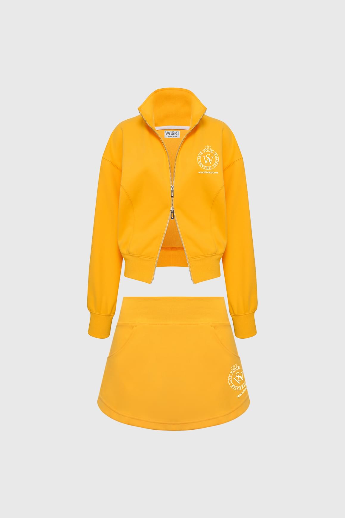 Wiskii Two-Way Zipper Jacket & Stylish Ease Mini Sweat Skirt