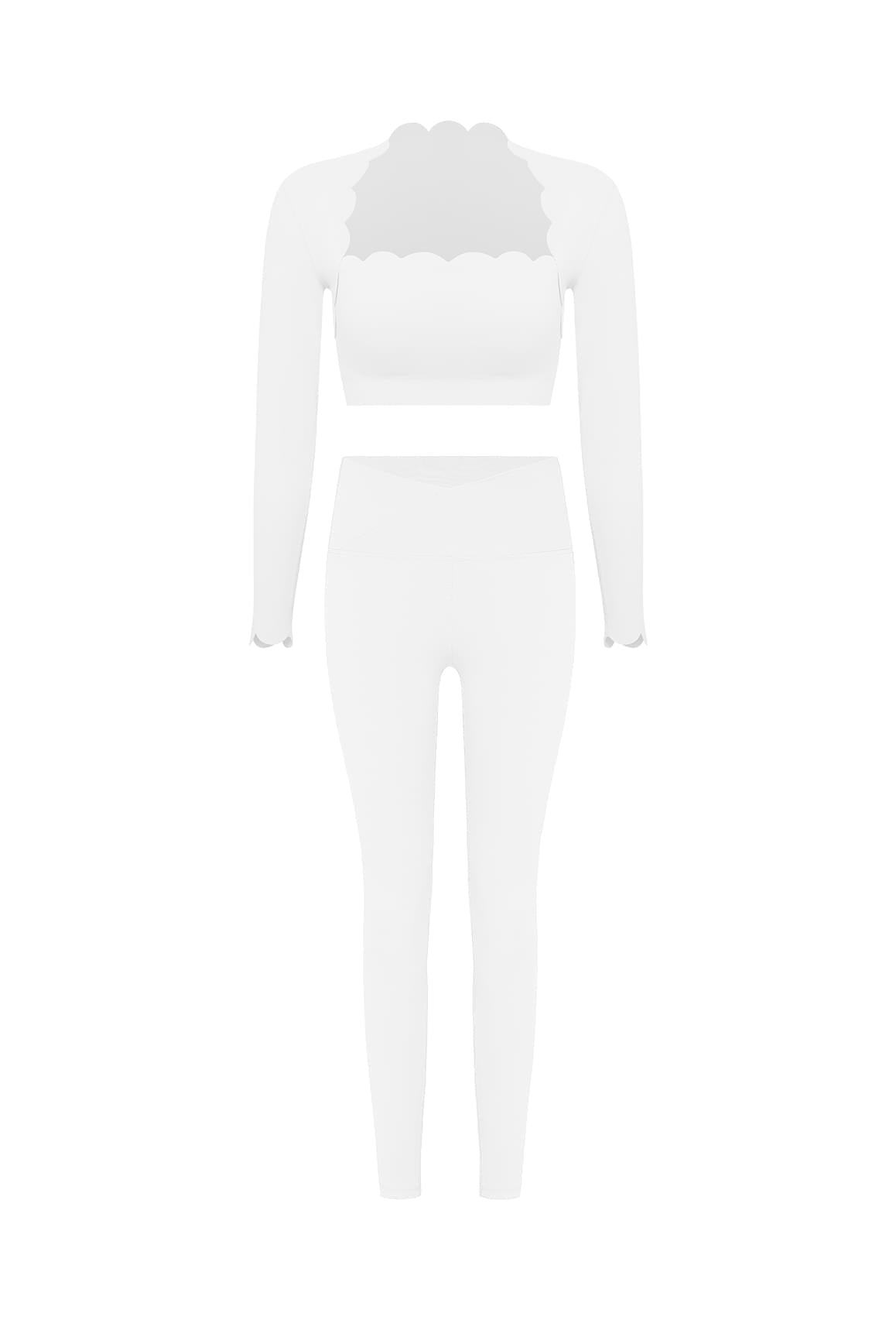 Scallop Cropped Long Sleeve Top & V-waist Yoga Legging