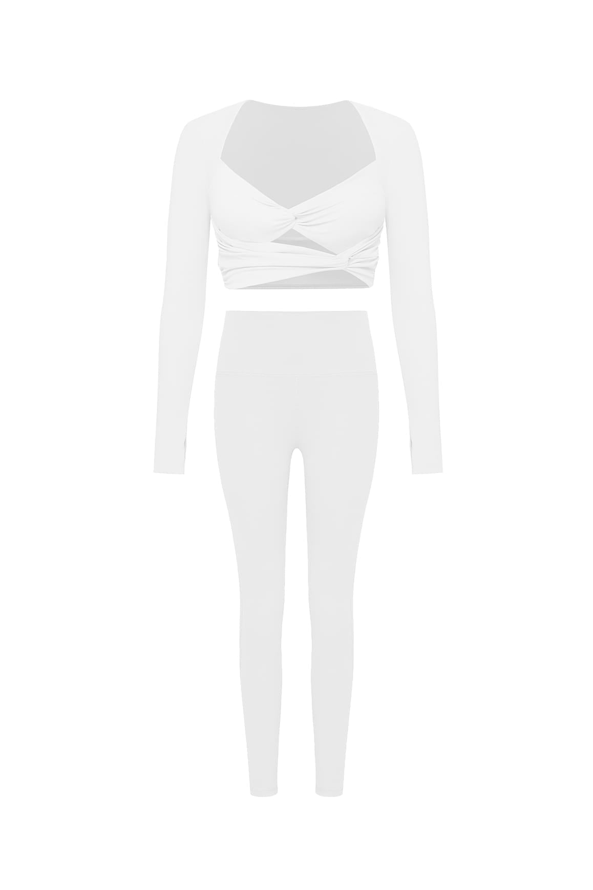 Knotty Chic Ruched Long Sleeve Crop Top & High-waist Training Legging