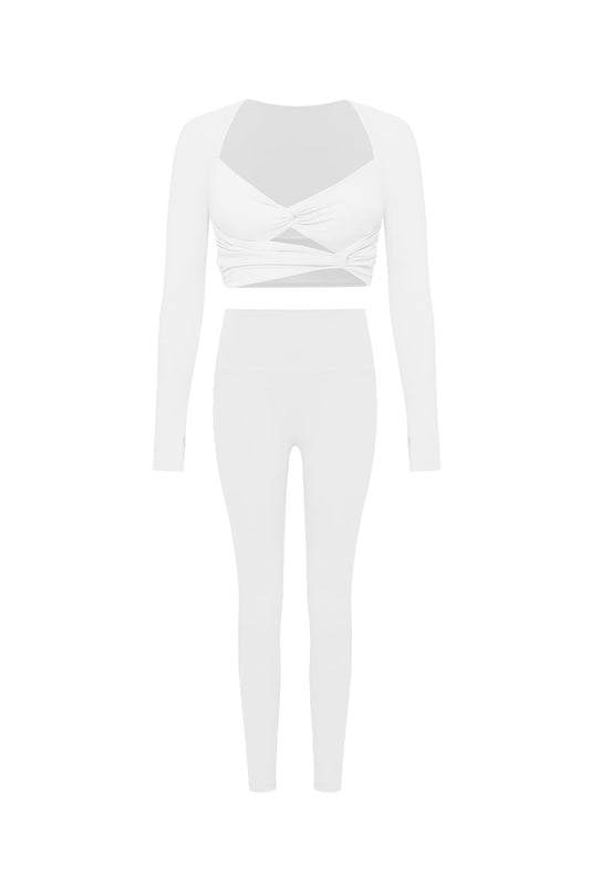 Knotty Chic Ruched Long Sleeve Crop Top & High-waist Training Legging