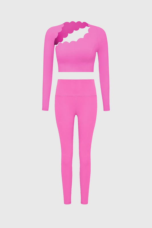 Asymmetrical Long Sleeve Crop Top & High-waist Training Legging
