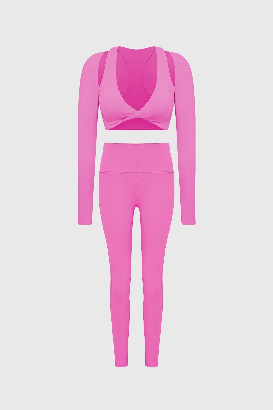 Twist-Front Shoulder Cut Crop Top & High-waist Training Legging