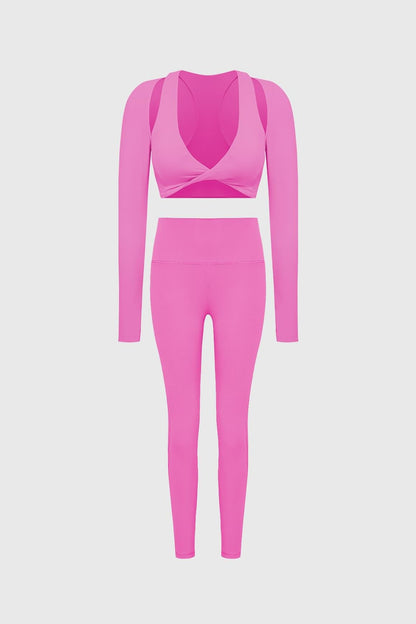 Twist-Front Shoulder Cut Crop Top & High-waist Training Legging