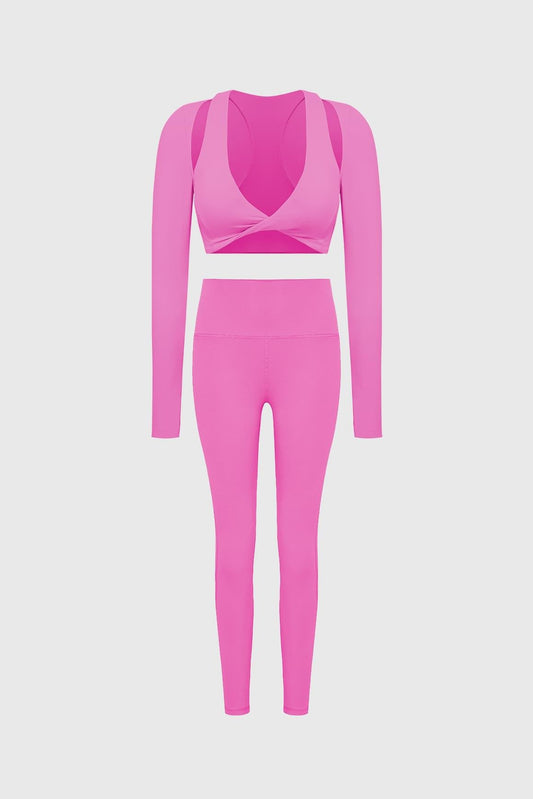 Twist-Front Shoulder Cut Crop Top & High-waist Training Legging