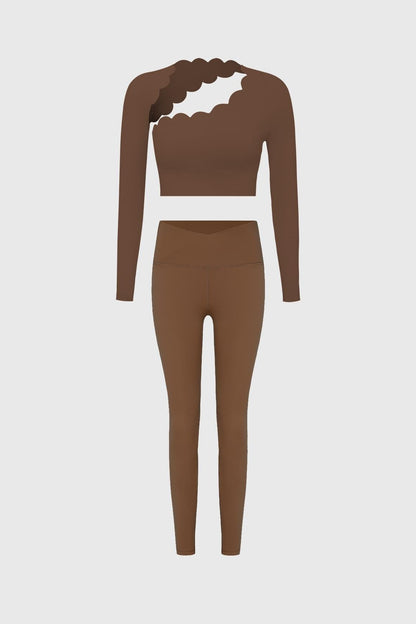 Asymmetrical Long Sleeve Crop Top & V-waist Yoga Legging