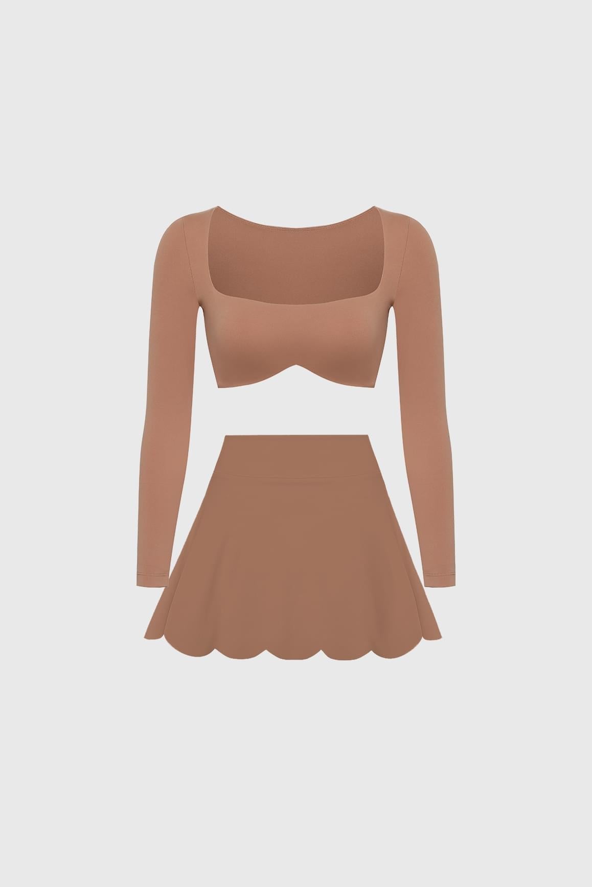 Wiskii Long Sleeve Bra & High-Waist A-line Tennis Skirt