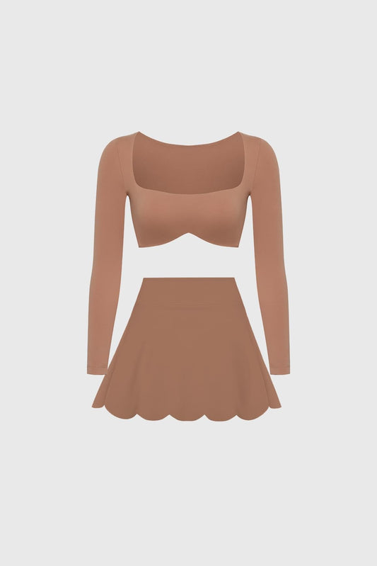 Wiskii Long Sleeve Bra & High-Waist A-line Tennis Skirt