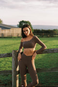 One-shoulder Scallop Long Sleeve Crop Top