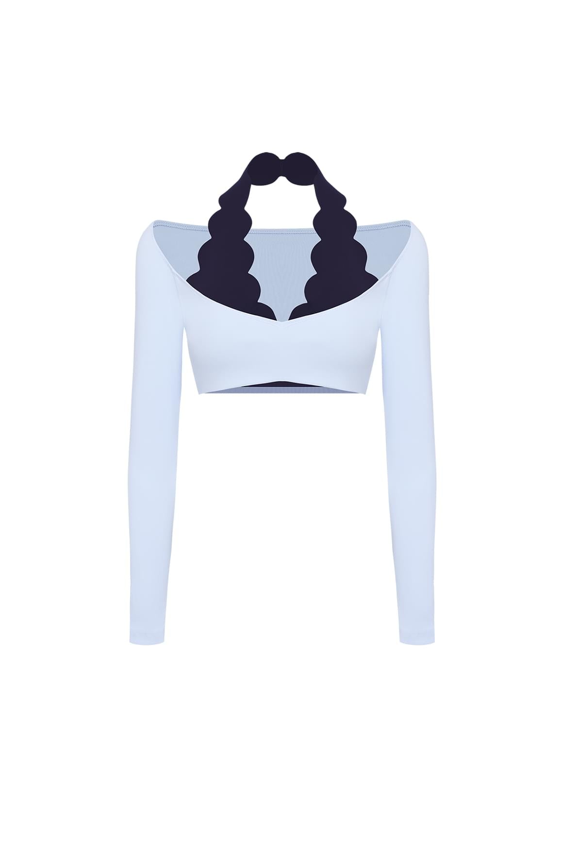 Long Sleeve Scallop Colorblock Crop Top