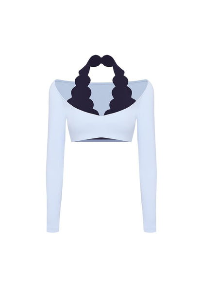 Long Sleeve Scallop Colorblock Crop Top