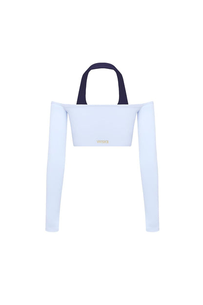 Off-Shoulder Colorblock Long Sleeve Crop Top