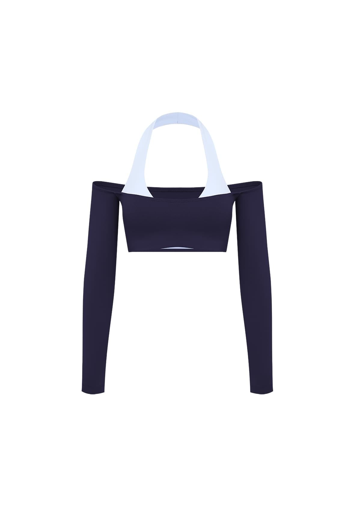 Off-Shoulder Colorblock Long Sleeve Crop Top