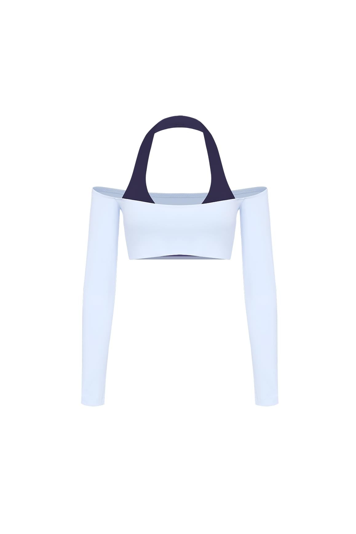 Off-Shoulder Colorblock Long Sleeve Crop Top