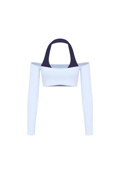 Off-Shoulder Colorblock Long Sleeve Crop Top