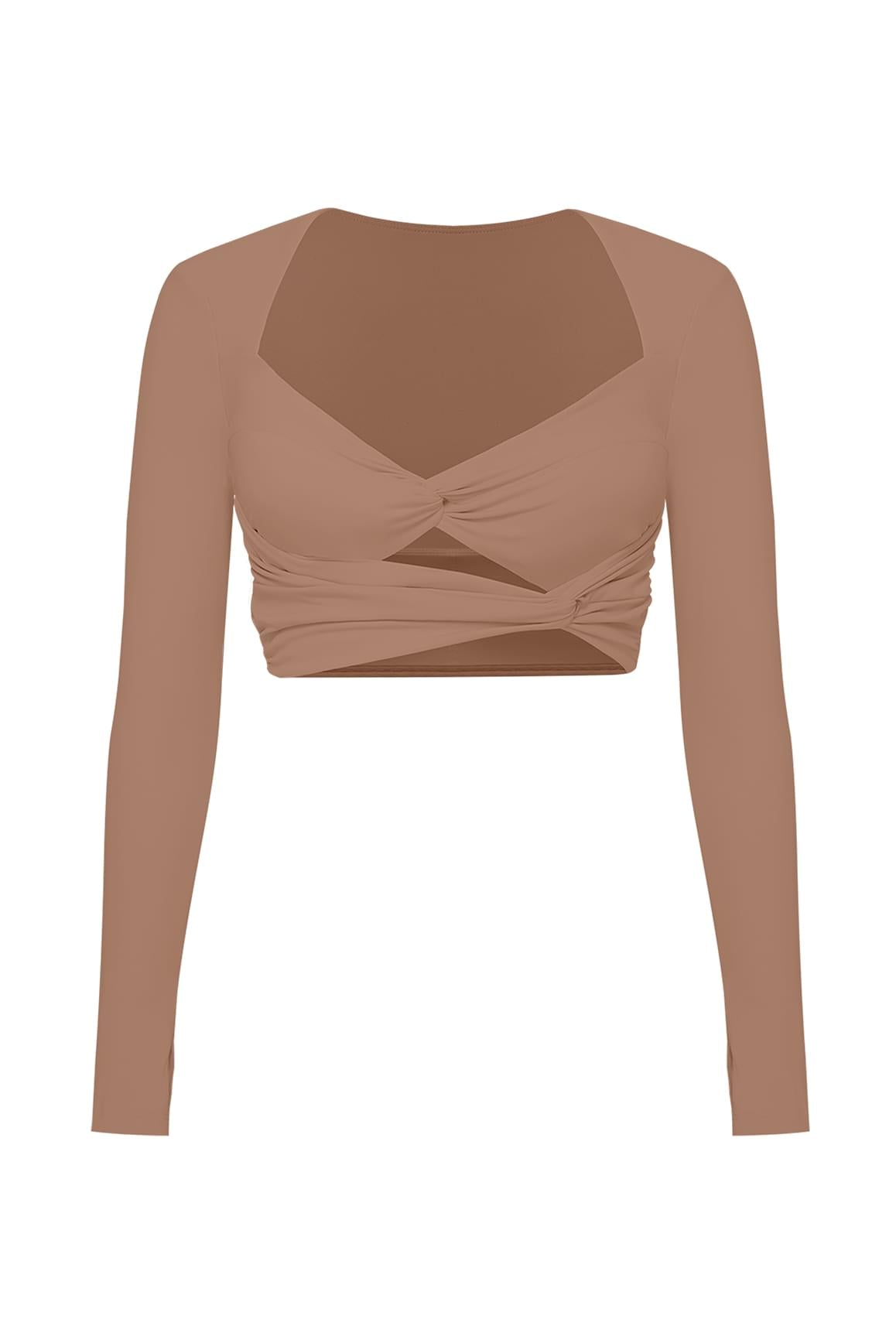 Knotty Chic Ruched Long Sleeve Crop Top