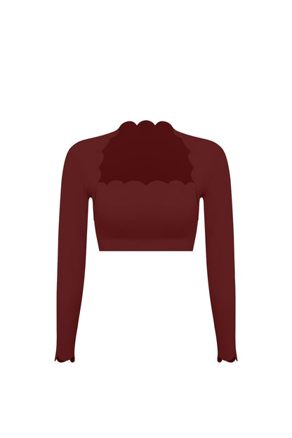 Scallop Cropped Long Sleeve Top